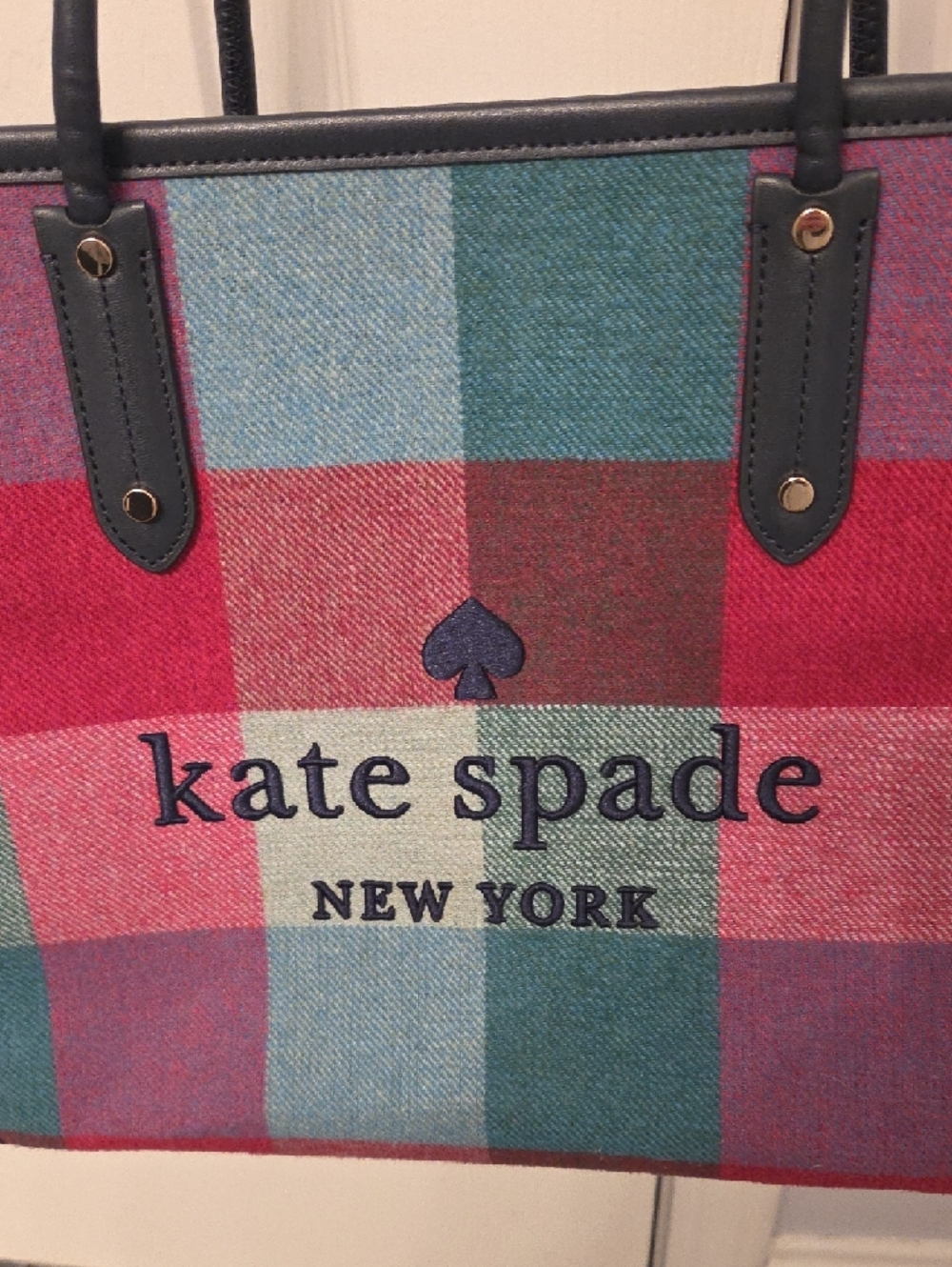 kate spade Multicolor Plaid Tote with Teal, Pink & Red - Picture 2 of 8